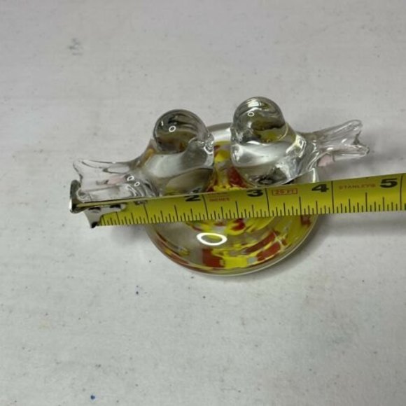 Double Blue Bird of Happiness Glass Clear Yellow Red Swirl  Paperweight - Picture 7 of 7